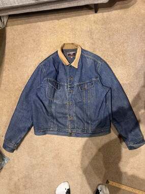 Vintage Mustang Stormrider Blanket Lined Denim Trucker Jacket Corduroy Collar
